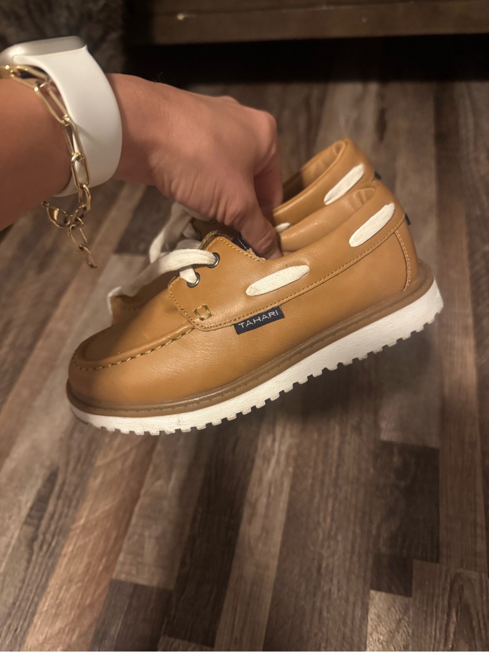 Tahari boys Tan Leather Casual Boat Shoe